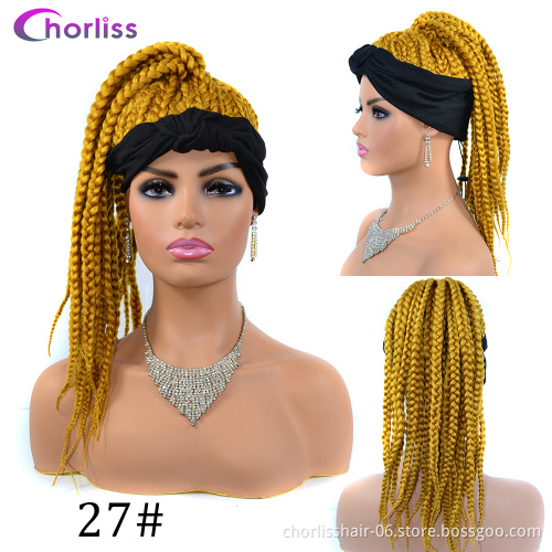 Hot Selling Black Fluffy Afro Short Kinky Curly Turban Wigs With Headband Attached For Black Women Synthetic Hair Wigs